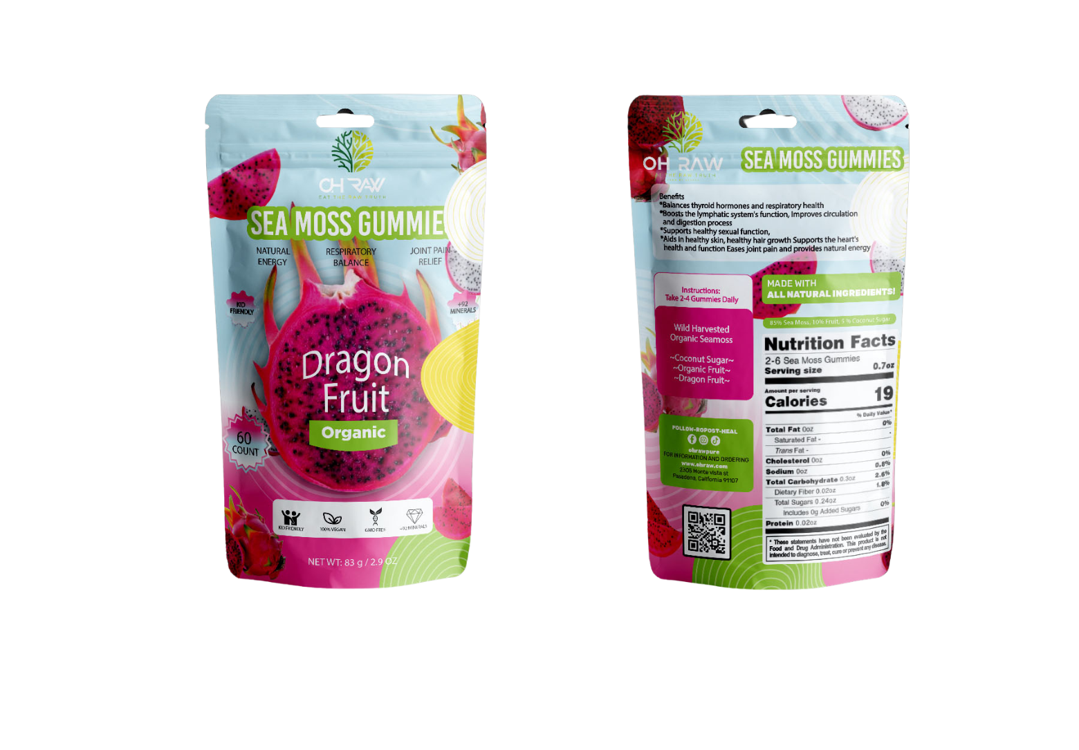 Dragon Fruit Seamoss Gummies – Wildcrafted, Vegan, 92+ Minerals | OH RAW!
